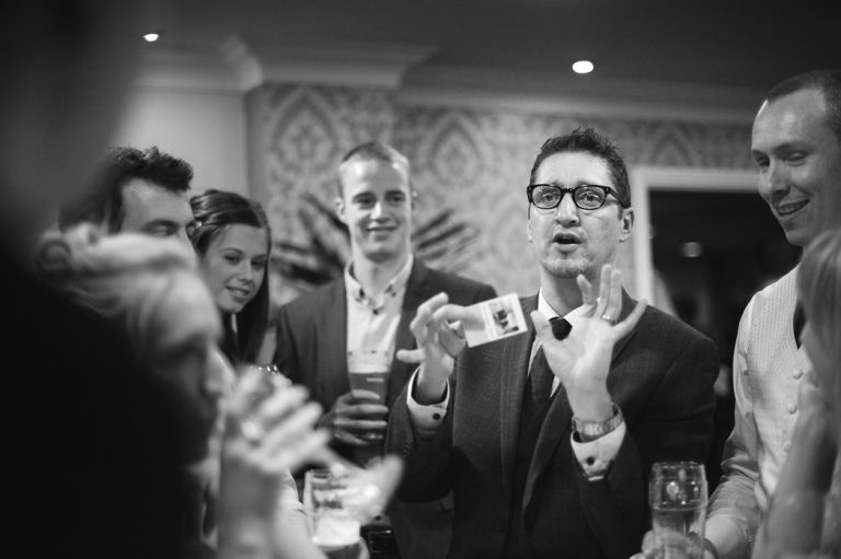 Mind reader performing at wedding reception